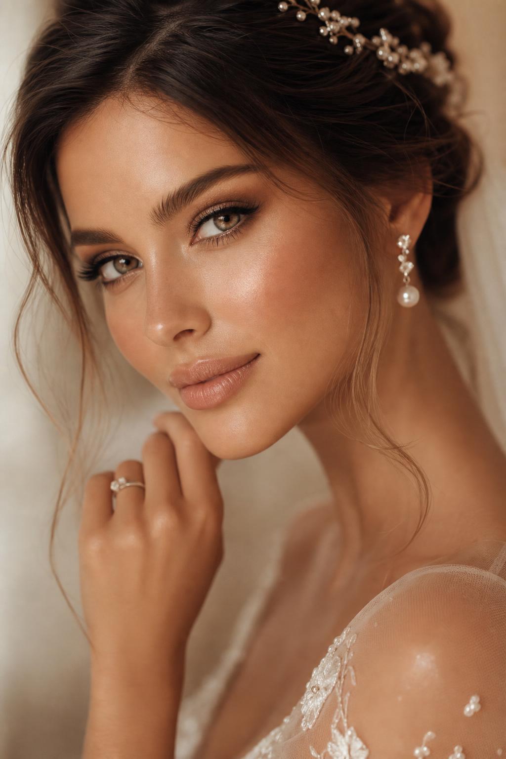Bridal soft glam with pearl earrings